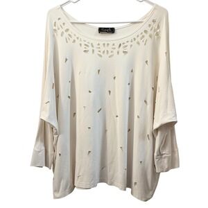 Sympli Womens Cream Cutout Long Sleeve Oversized Top Made in Canada Size 12